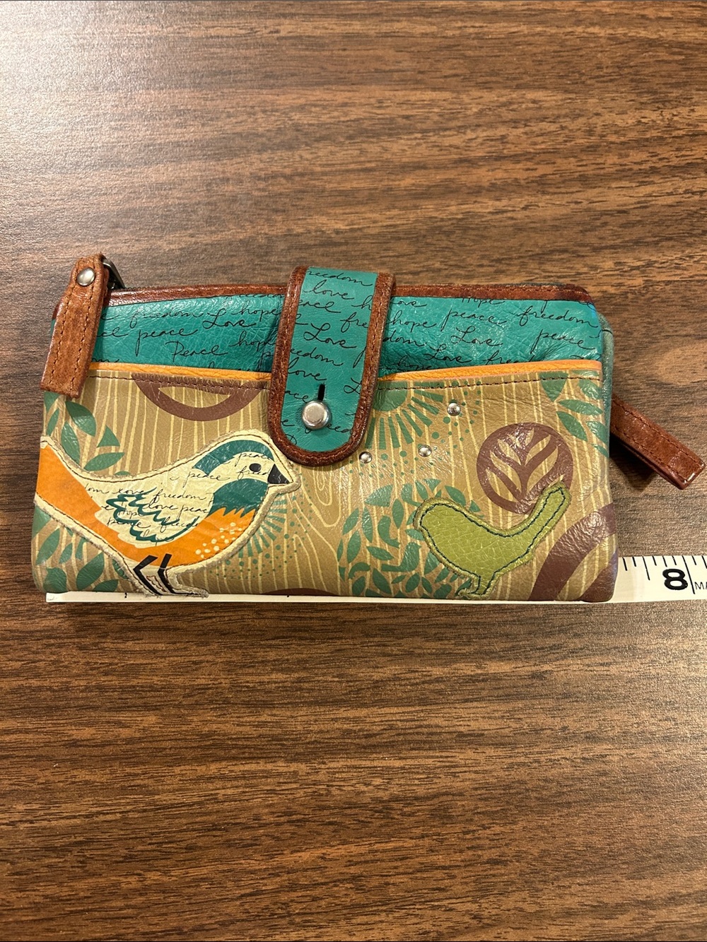 Fossil Teal, Tan & Orange Bird-Print Women's Wallet